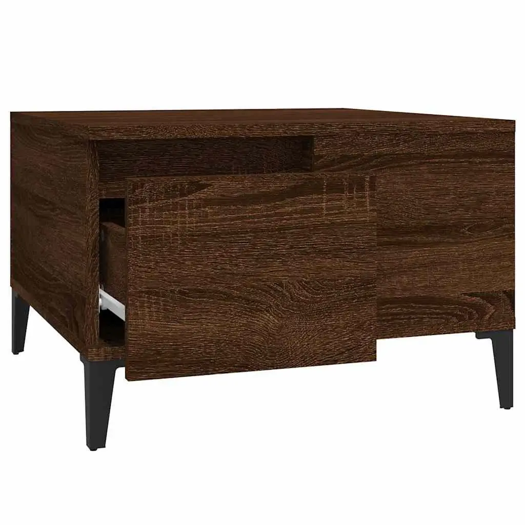 Coffee Table 55x55x36.5 cm Brown Oak with Storage Drawer Open Compartment