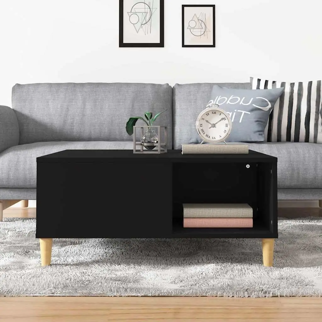 Black Coffee Table with Storage Compartments Modern Accent Furniture