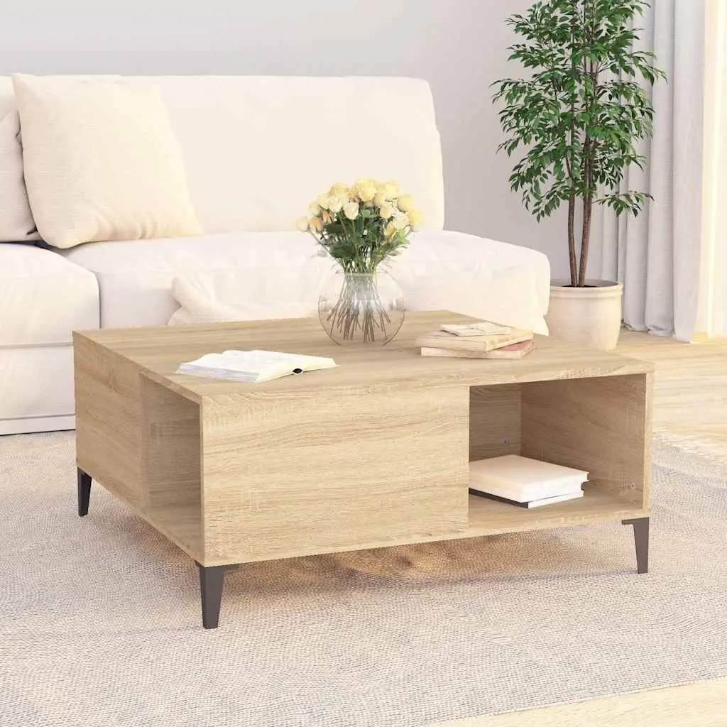 Coffee Table Brown Engineered Wood Storage Compartments Modern Living Room Furniture
