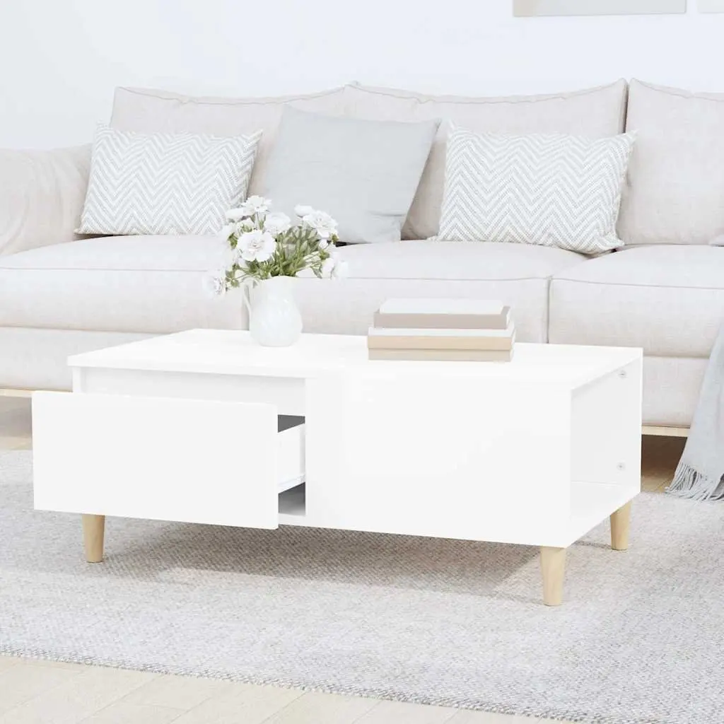 Coffee Table High Gloss White Modern Living Room Accent Table Storage Drawer