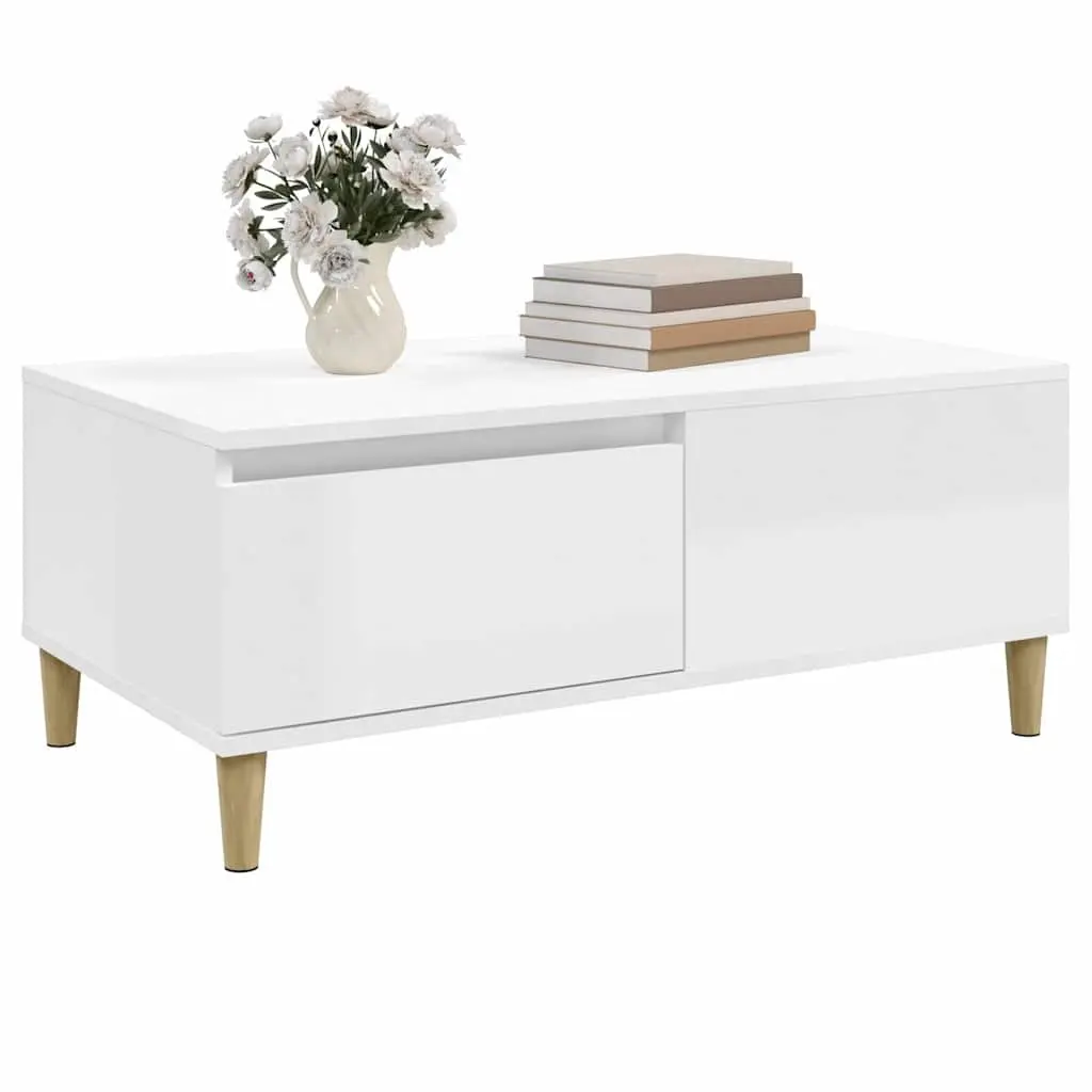 Coffee Table High Gloss White Modern Living Room Accent Table Storage Drawer