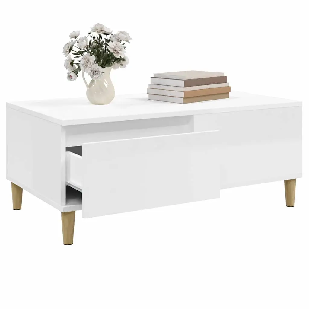 Coffee Table High Gloss White Modern Living Room Accent Table Storage Drawer