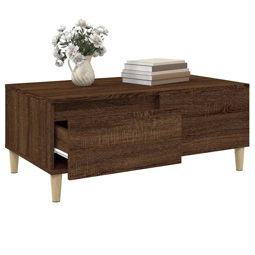 Coffee Table 90x50x36.5 cm Brown Oak Engineered Wood with Drawer Storage