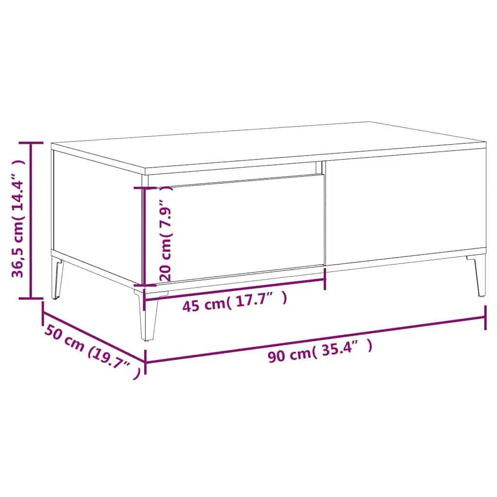 Coffee Table 90x50cm White Storage Drawer Modern Living Room Accent Furniture