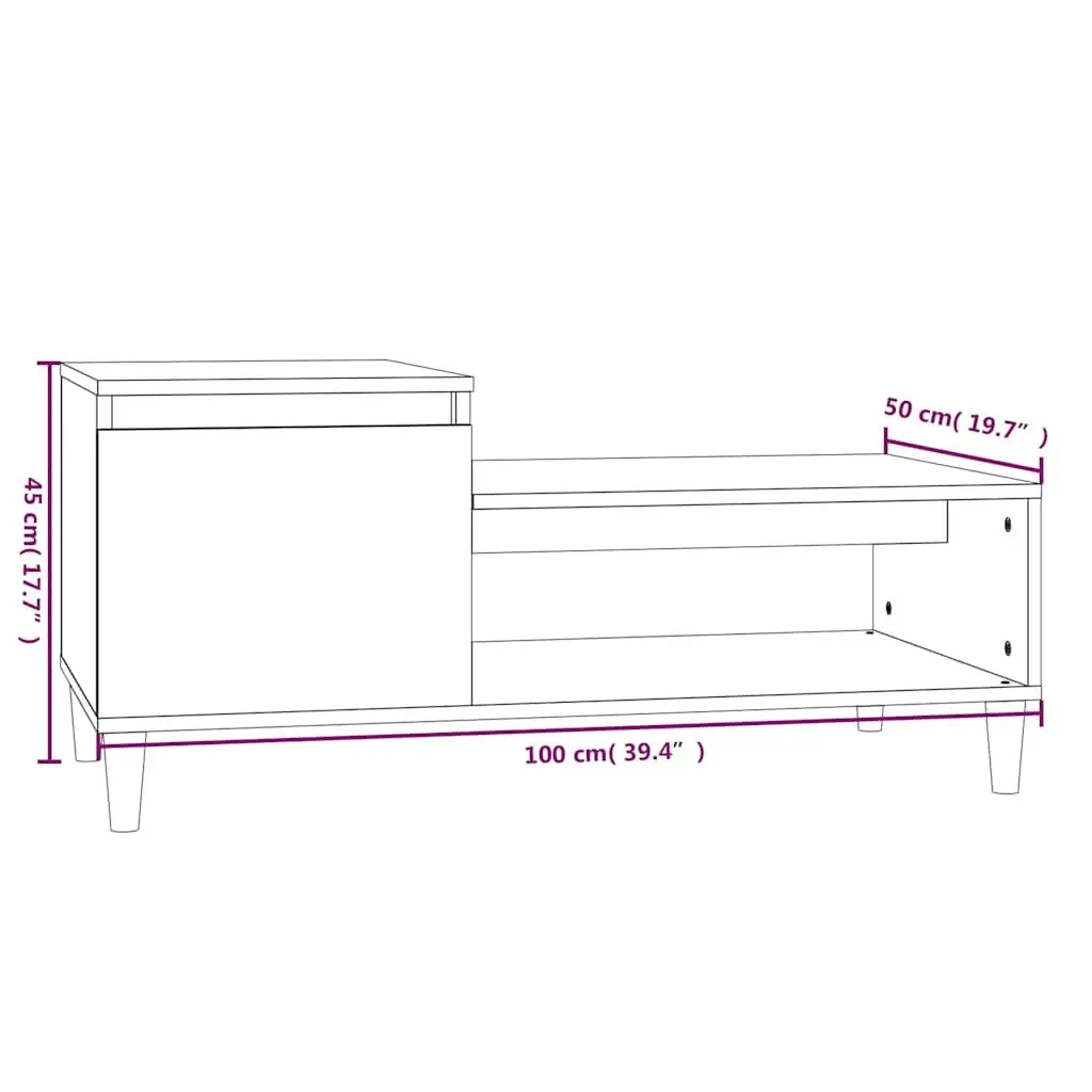 Coffee Table White Engineered Wood with Storage Compartment and Shelf for Living Room 100x50x45cm