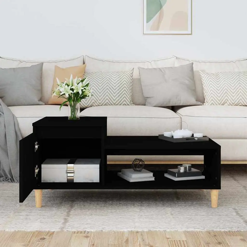 Coffee Table Black Storage Compartment Shelf Engineered Wood Construction