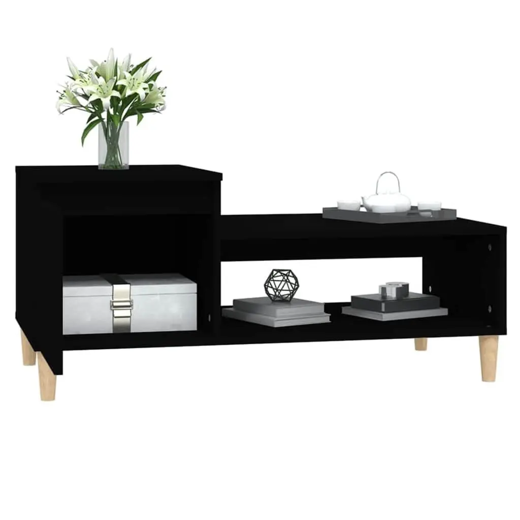 Coffee Table Black Storage Compartment Shelf Engineered Wood Construction
