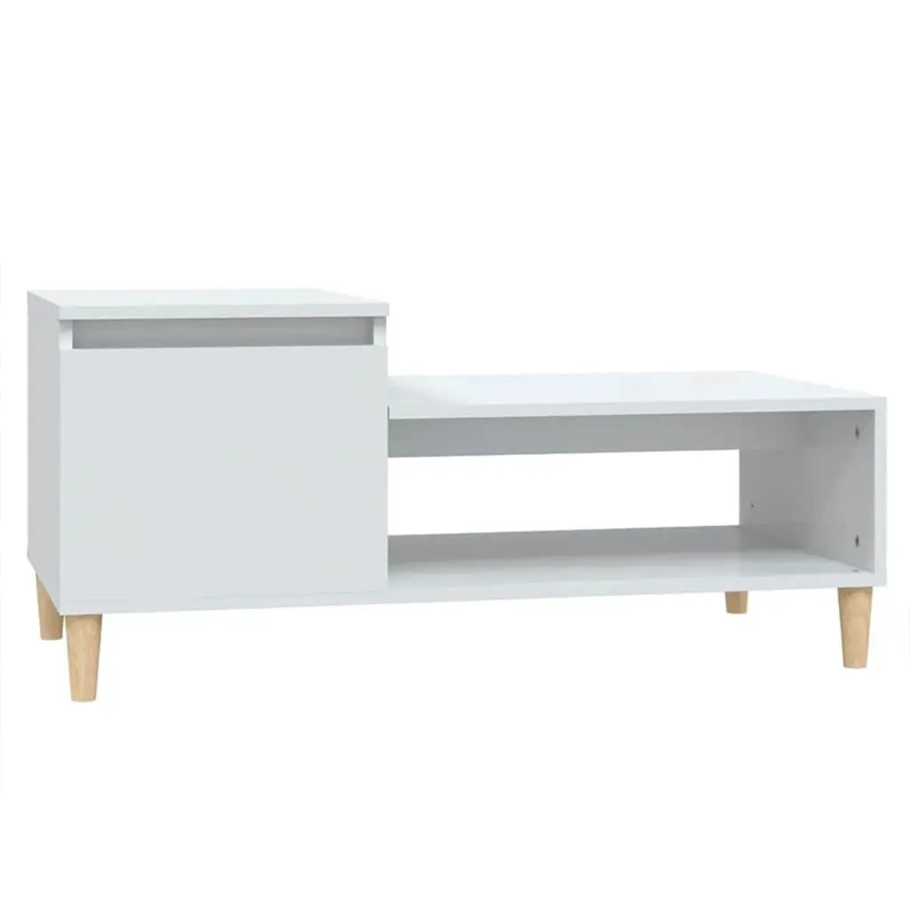 Coffee Table High Gloss White Storage Compartment Living Room Accent