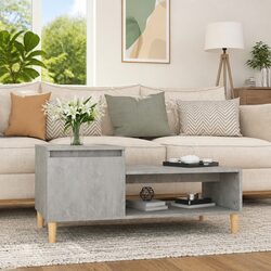 Coffee Table Grey Engineered Wood Storage Compartment Shelf Living Room Accent