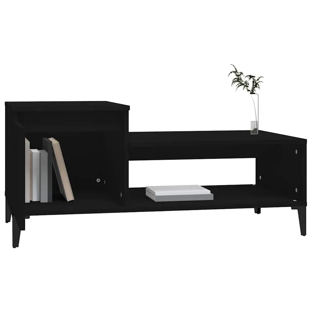 Coffee Table Black Engineered Wood Storage Compartment Shelf Living Room Accent