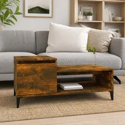Coffee Table with Storage Compartment Shelf Brown Engineered Wood 100x50x45cm