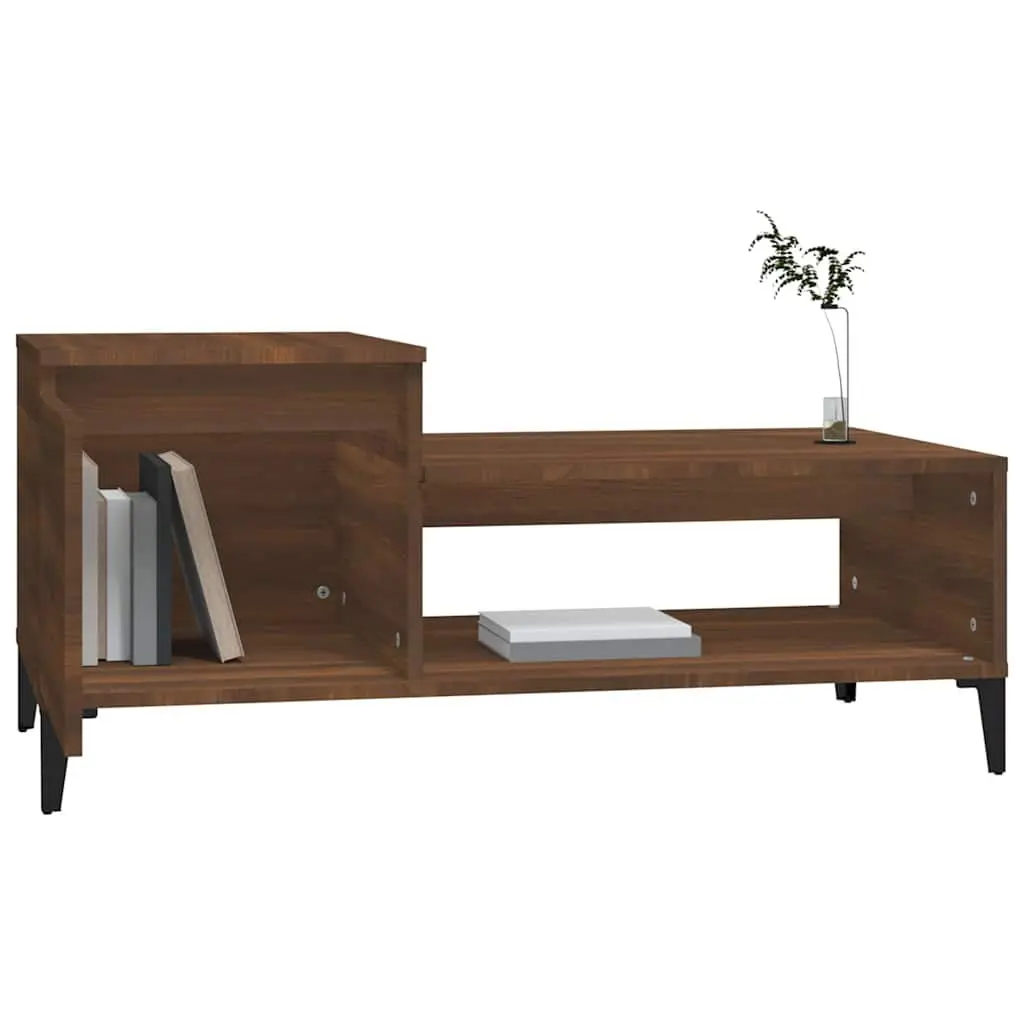 Engineered Wood Coffee Table with Storage Compartment and Shelf Door in Brown Oak