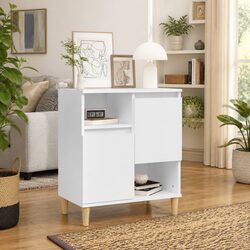 Sideboard White Storage Cabinet 4 Compartments 2 Doors Engineered Wood Furniture