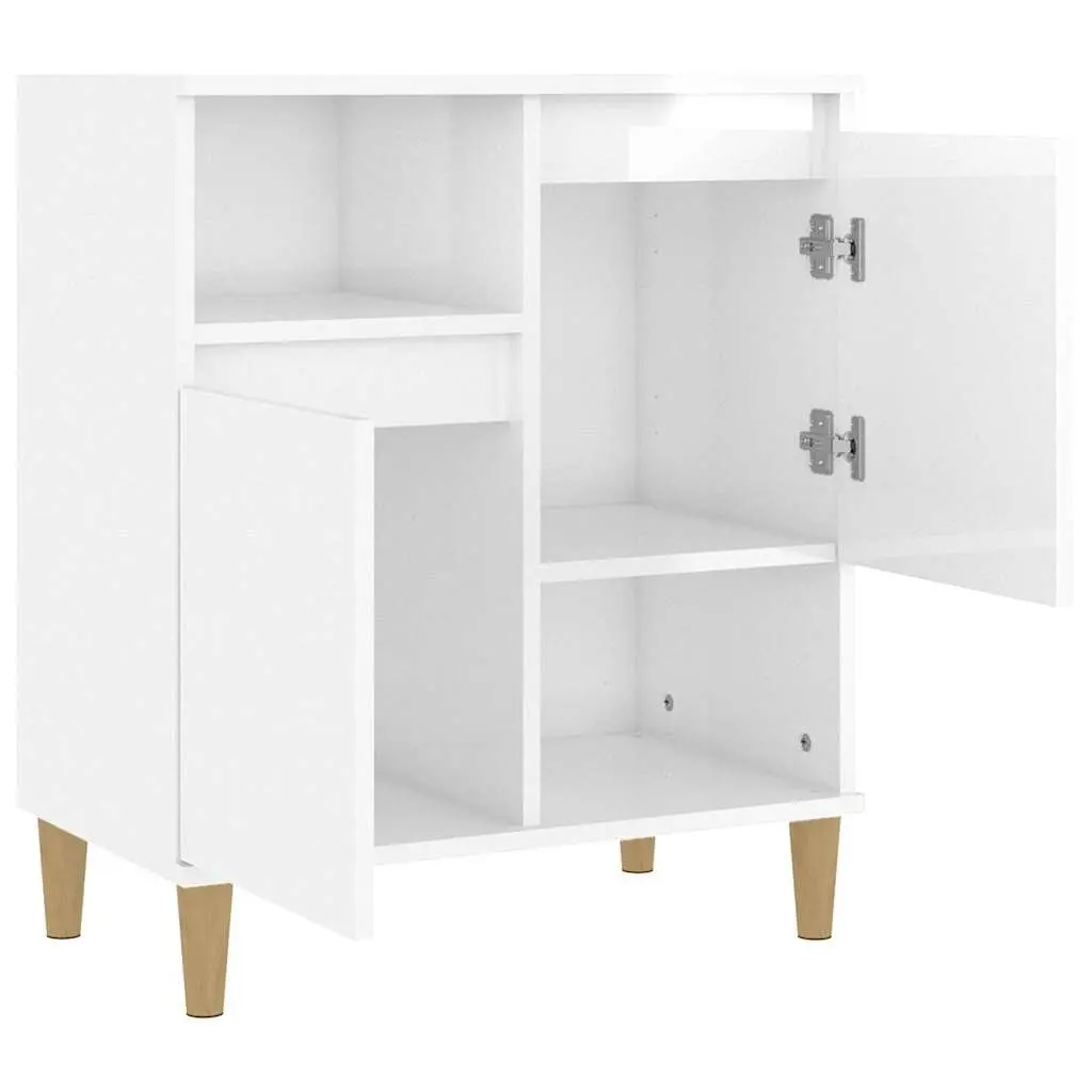 White High Gloss Sideboard Storage Cabinet 60x35x70cm Engineered Wood 4 Compartments 2 Doors