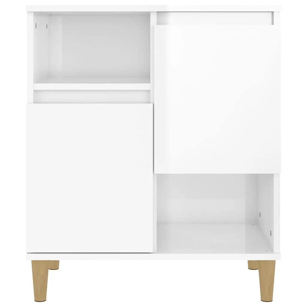White High Gloss Sideboard Storage Cabinet 60x35x70cm Engineered Wood 4 Compartments 2 Doors