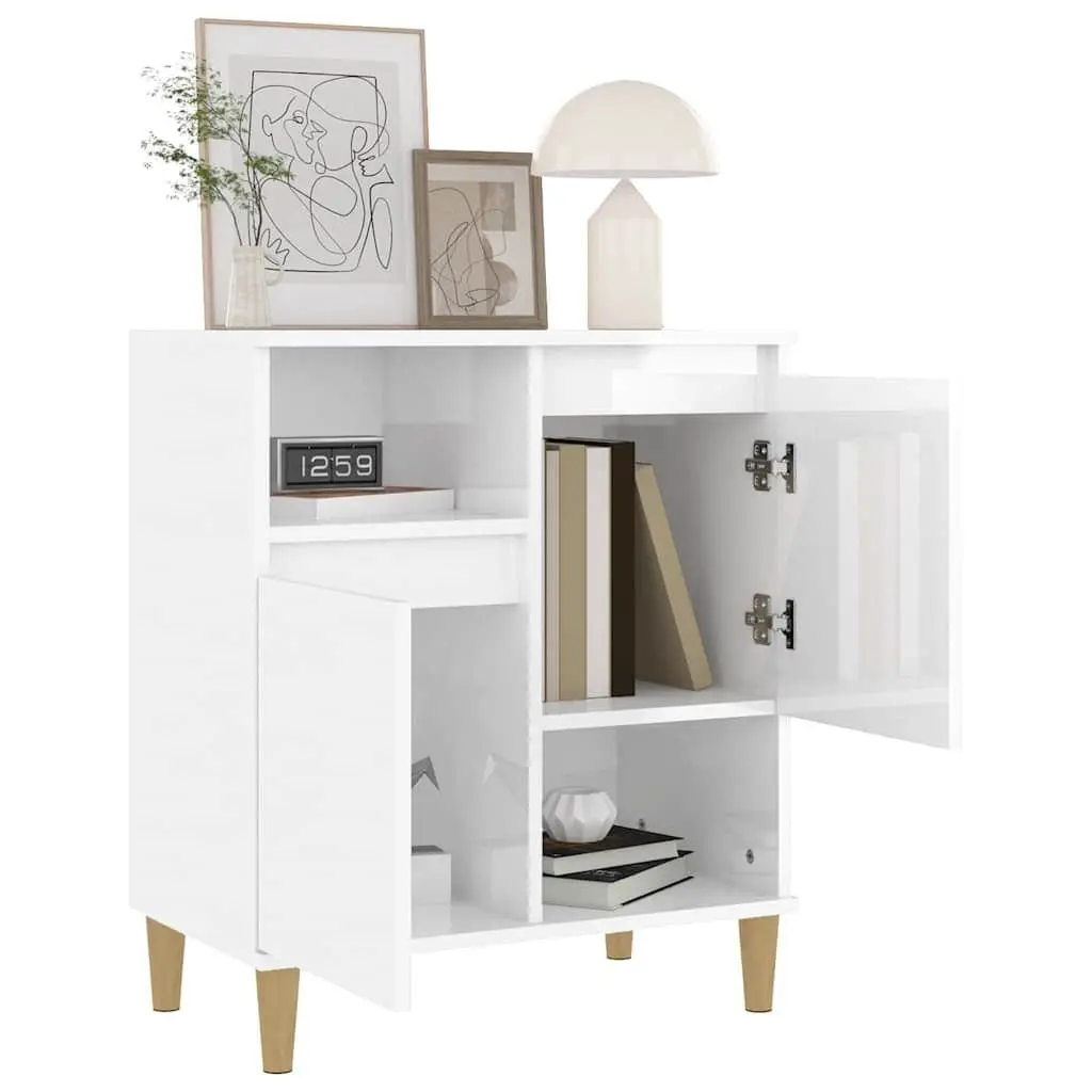 White High Gloss Sideboard Storage Cabinet 60x35x70cm Engineered Wood 4 Compartments 2 Doors