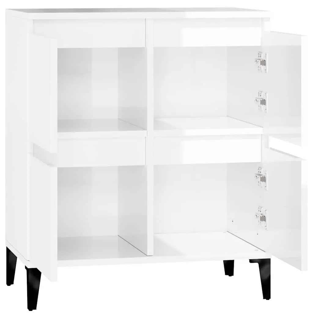 White High Gloss Sideboard Storage Cabinet Engineered Wood Buffet Furniture 60W x 35D x 70H cm