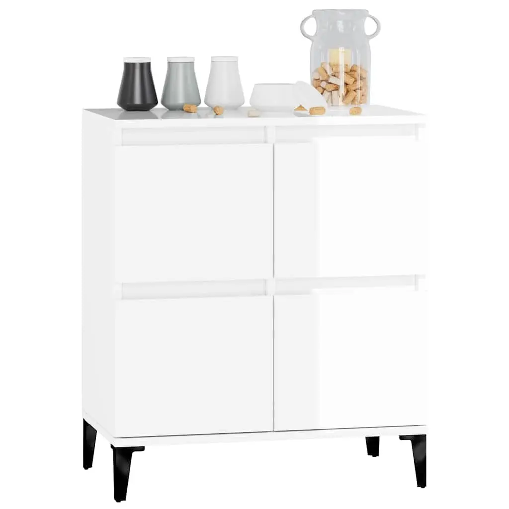 White High Gloss Sideboard Storage Cabinet Engineered Wood Buffet Furniture 60W x 35D x 70H cm