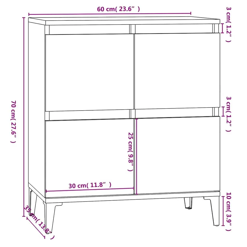 White High Gloss Sideboard Storage Cabinet Engineered Wood Buffet Furniture 60W x 35D x 70H cm