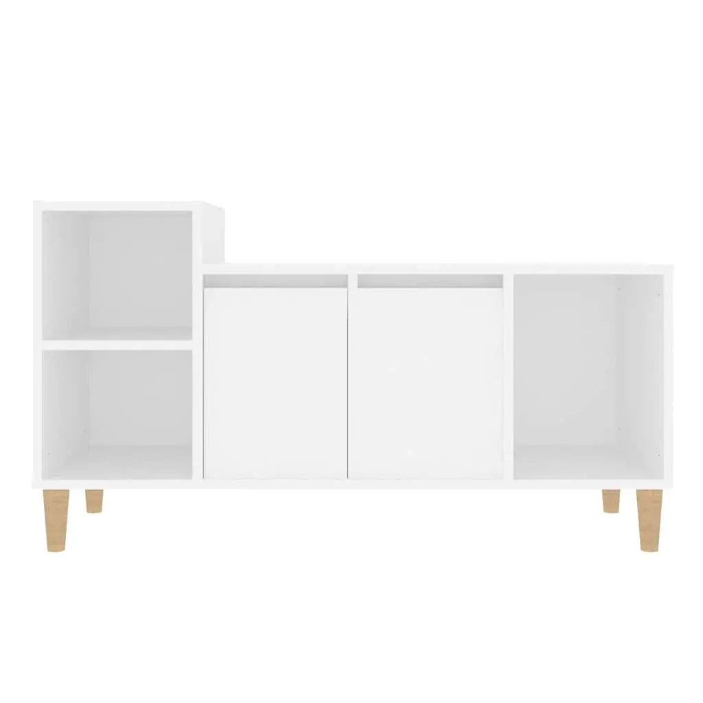 TV Cabinet White Engineered Wood Media Storage Unit with Doors and Compartments