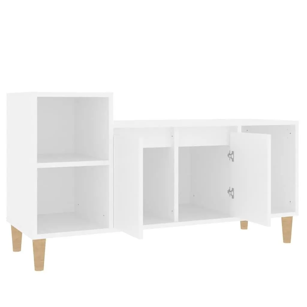 TV Cabinet White Engineered Wood Media Storage Unit with Doors and Compartments