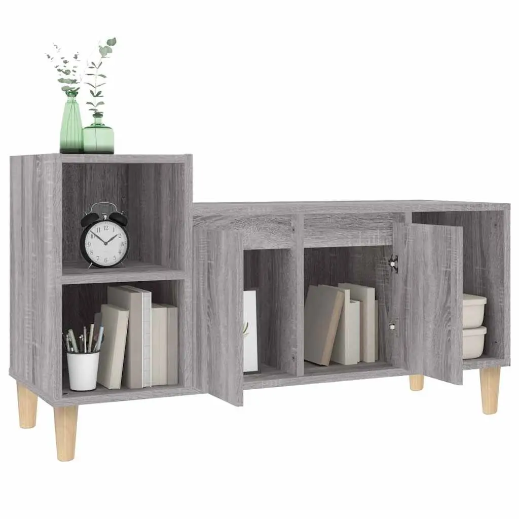 TV Cabinet 100x35x55 cm Grey Engineered Wood Media Unit with Storage Doors