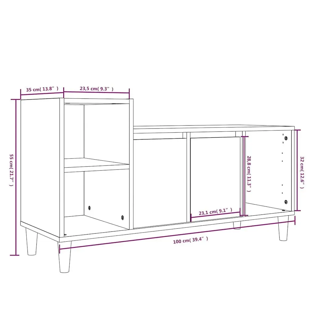 TV Cabinet 100x35x55 cm Grey Engineered Wood Media Unit with Storage Doors