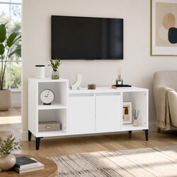 TV Cabinet White High Gloss Media Storage Unit Engineered Wood Entertainment