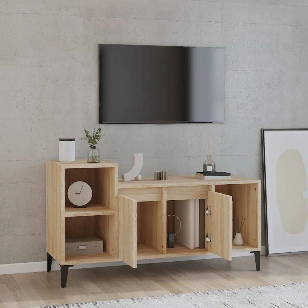 Engineered Wood Media Storage Cabinet Brown with Doors and Compartments 100x35x55cm