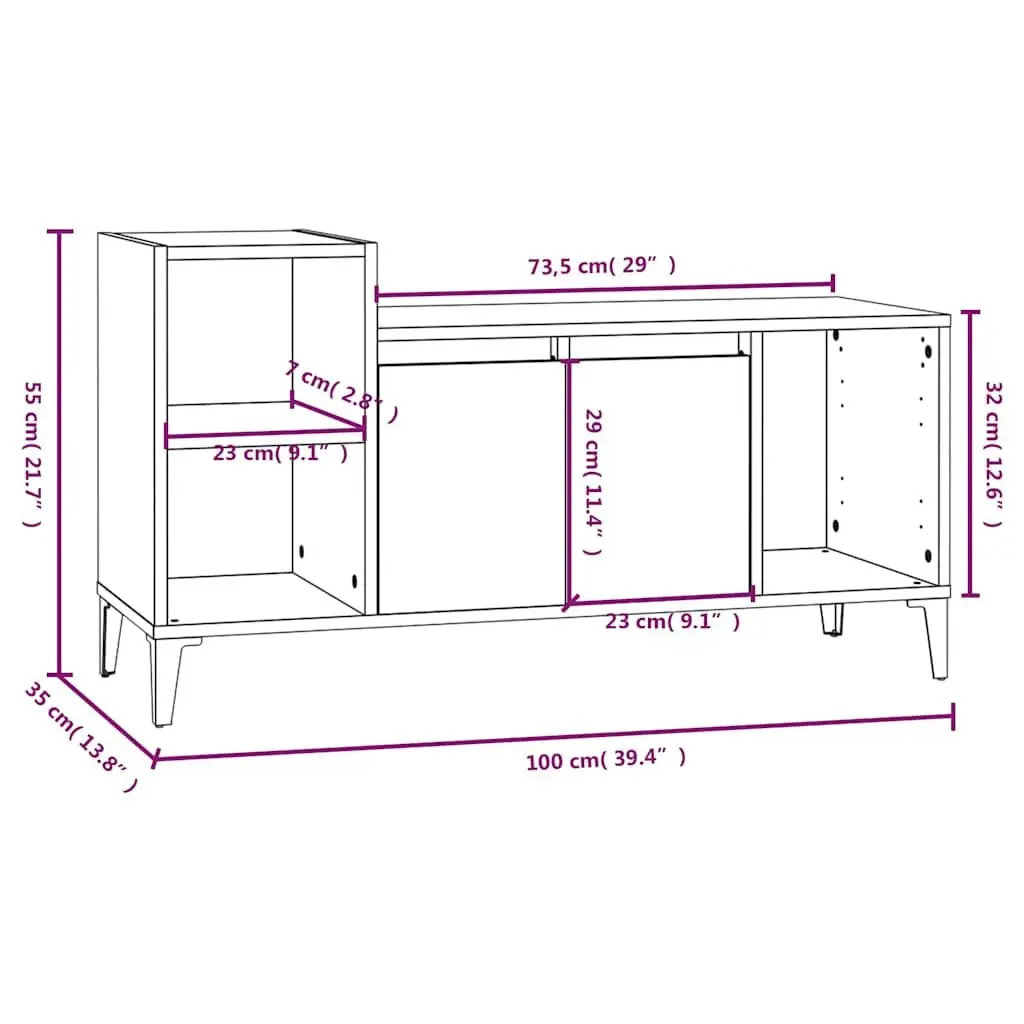 Engineered Wood Media Storage Cabinet Brown with Doors and Compartments 100x35x55cm