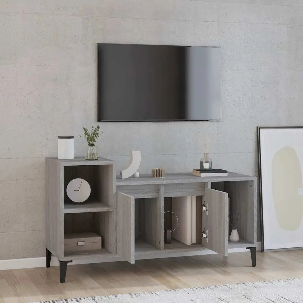 TV Cabinet Grey Engineered Wood Storage Unit Media Console 100x35x55cm
