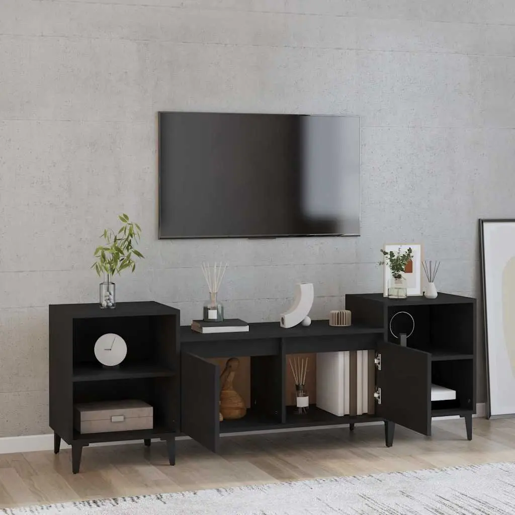 TV Cabinet Black 160x35x55cm Media Entertainment Unit 6 Compartments