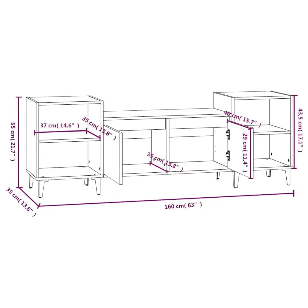 TV Cabinet Black 160x35x55cm Media Entertainment Unit 6 Compartments