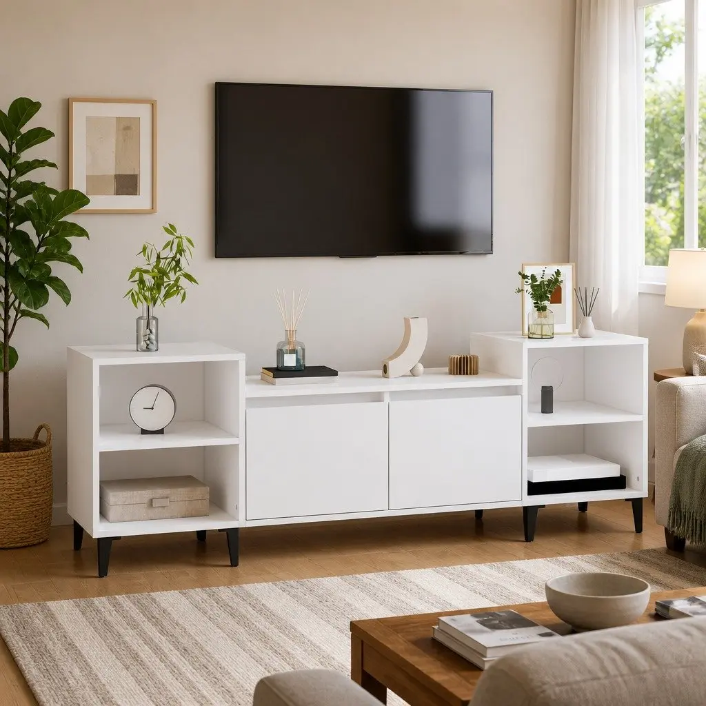 TV Cabinet 160x35x55 cm High Gloss White Engineered Wood Storage Unit