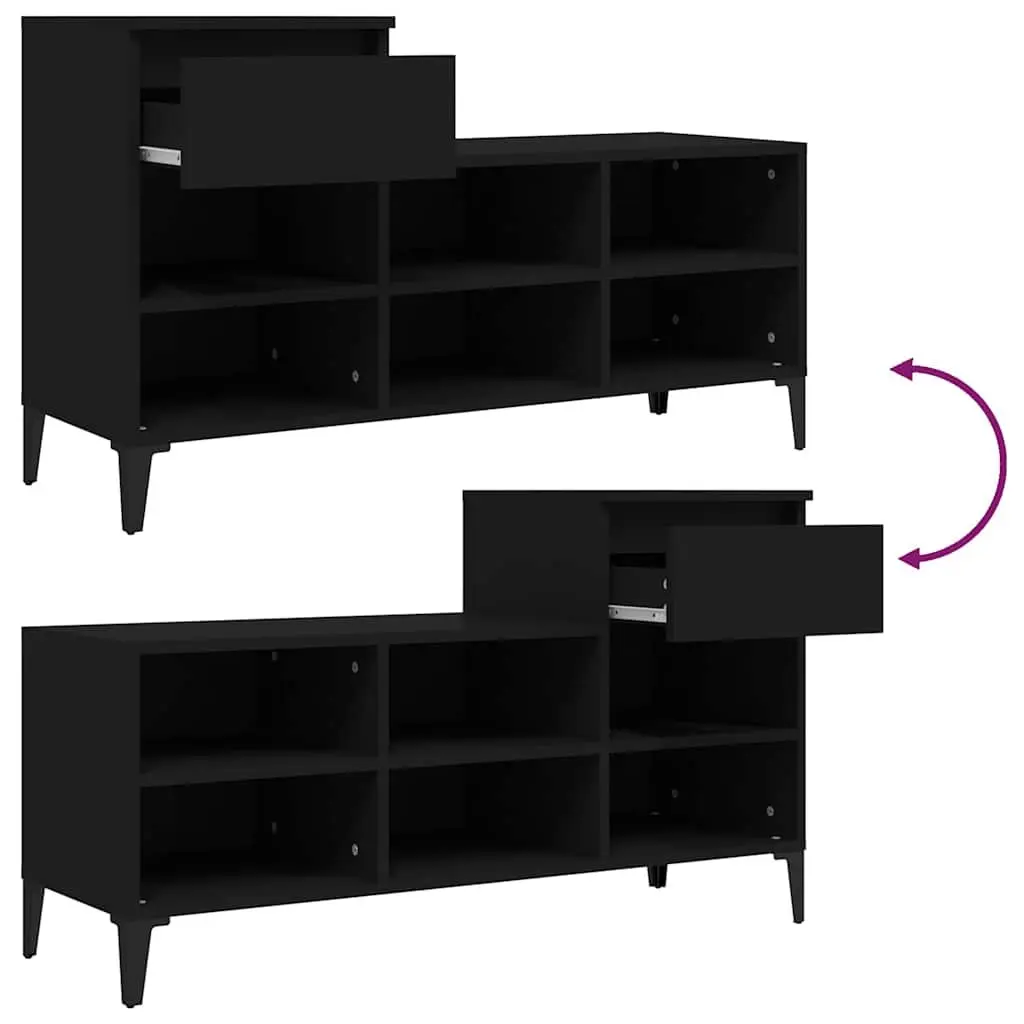 Shoe Cabinet Black 6 Compartments 1 Drawer Metal Legs