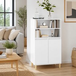 White Highboard Sideboard Storage Cabinet 60x36x110cm Engineered Wood Buffet