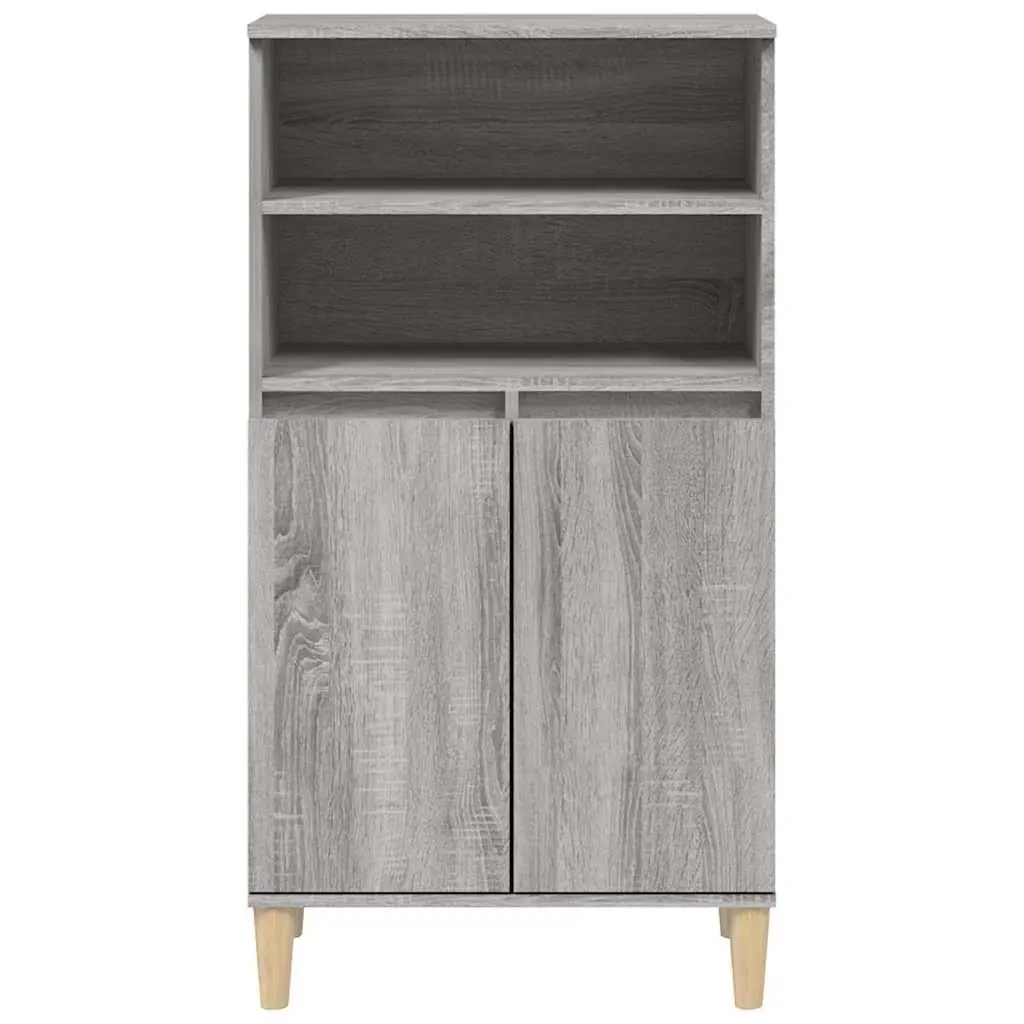 Highboard Storage Cabinet 60x36x110cm Engineered Wood Grey with 2 Open Shelves and 4 Compartments