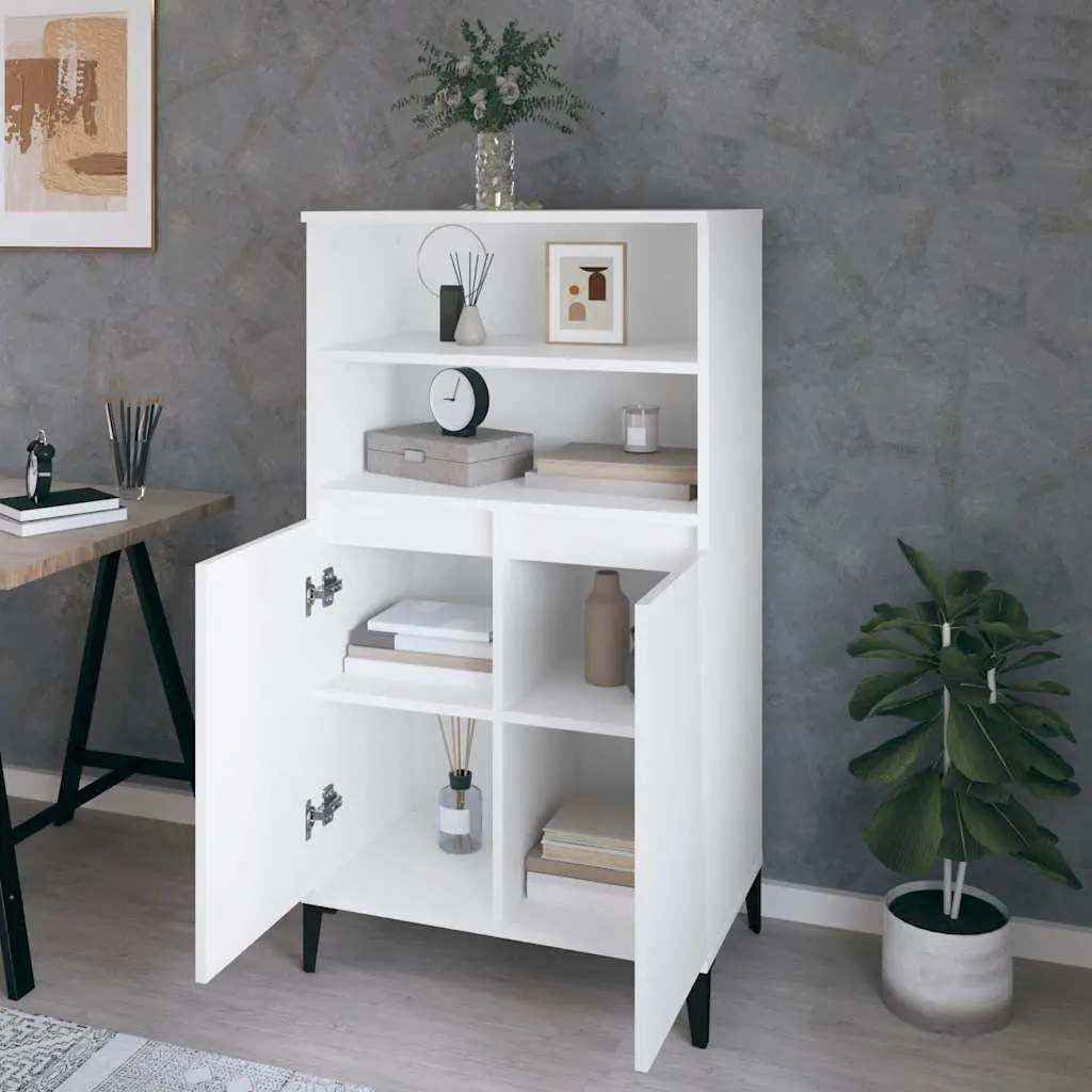 Highboard Storage Cabinet 60x36x110 cm Engineered Wood White with 2 Open Shelves and 4 Compartment Doors