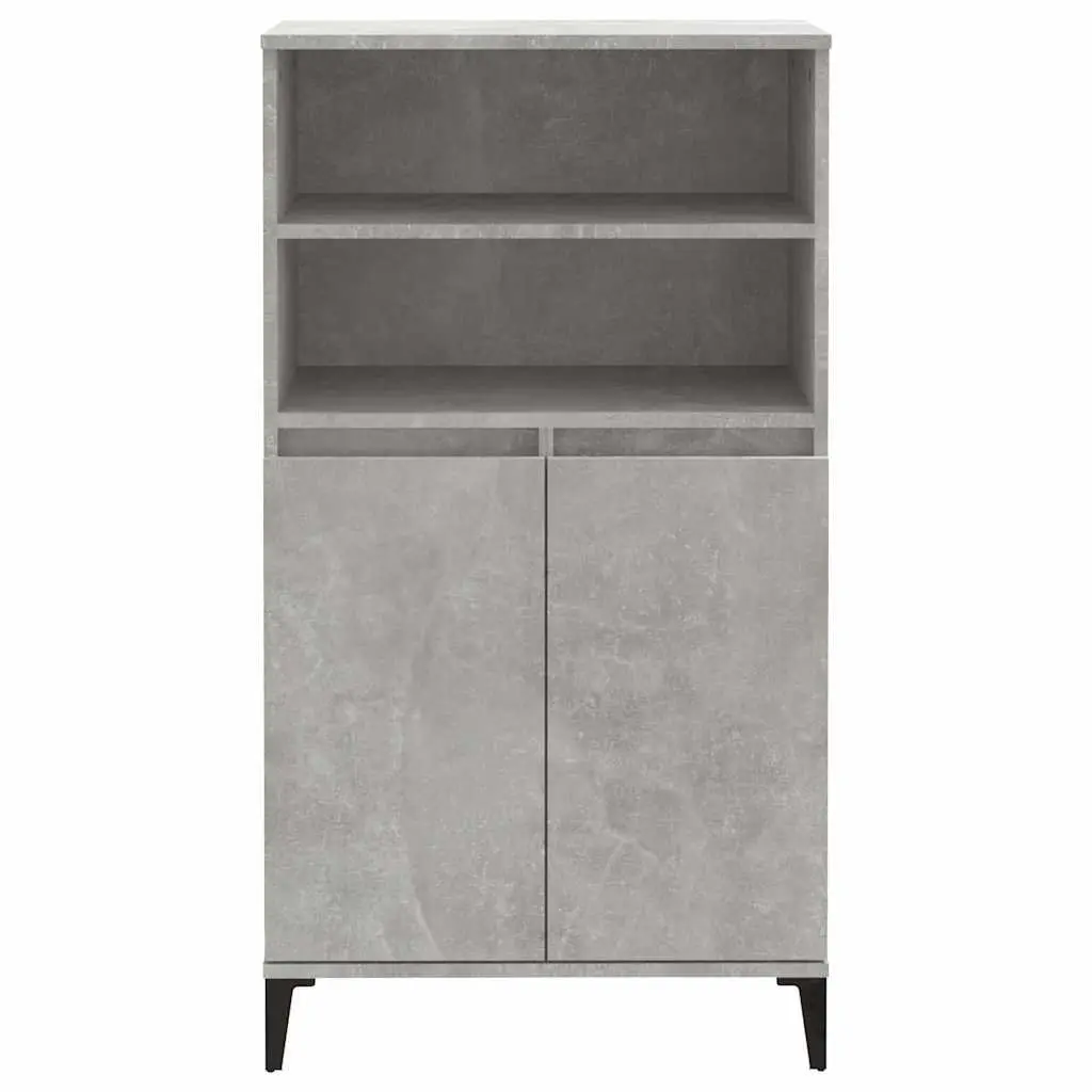Highboard Storage Cabinet Grey Engineered Wood with Metal Feet 2 Open Shelves 4 Compartments