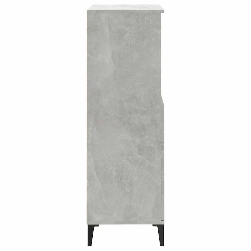 Highboard Storage Cabinet Grey Engineered Wood with Metal Feet 2 Open Shelves 4 Compartments