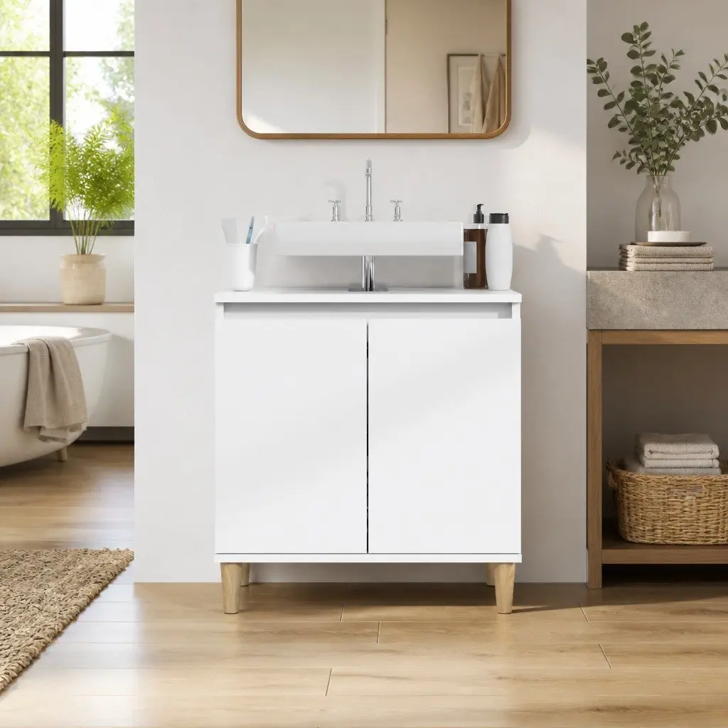 Bathroom Vanity Unit 58x33x60cm White Engineered Wood Storage Cabinet