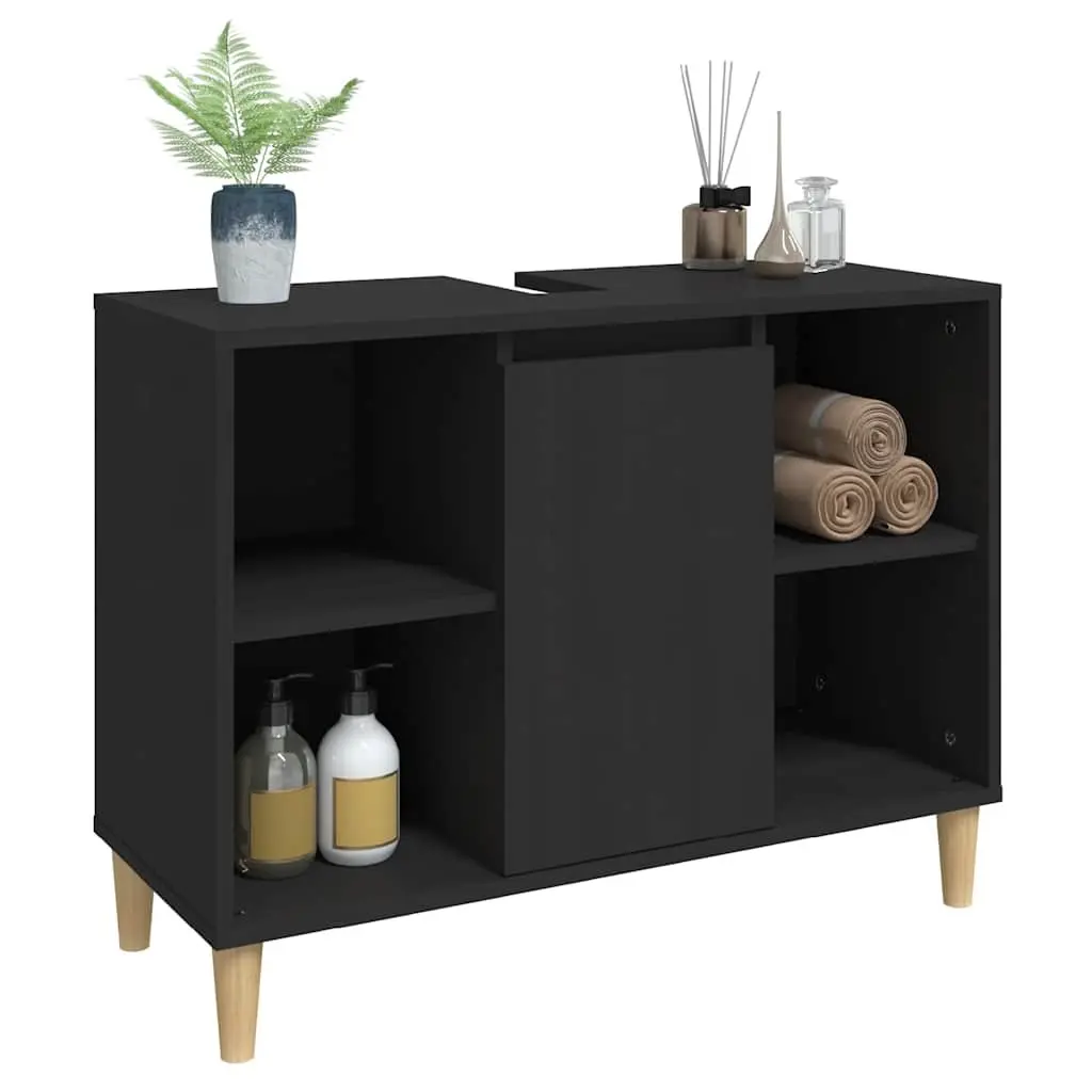 Sink Cabinet 80x33x60cm Black Engineered Wood Storage Unit