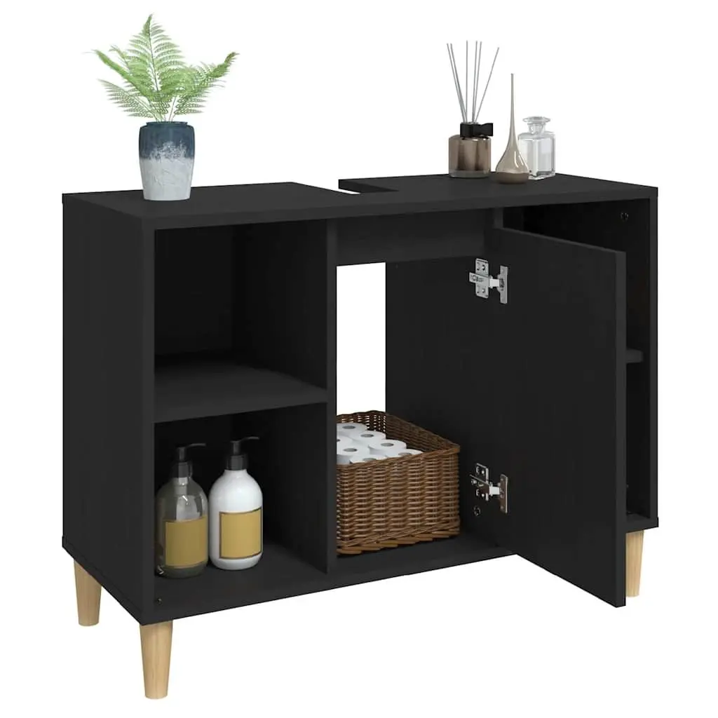 Sink Cabinet 80x33x60cm Black Engineered Wood Storage Unit
