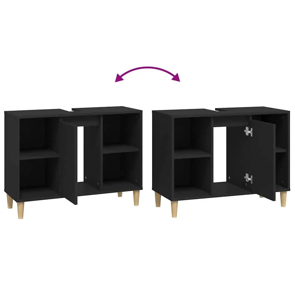 Sink Cabinet 80x33x60cm Black Engineered Wood Storage Unit