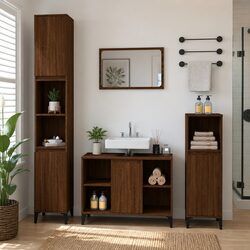 Bathroom Sink Cabinet Brown Oak 80x33x60cm Engineered Wood Vanity Unit Storage