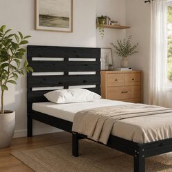 Black Pine Slatted Headboard for a Cozy Bedroom