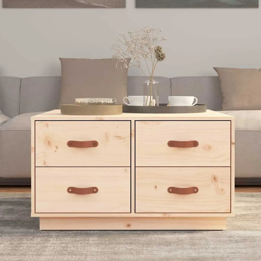 Coffee Table 80x80x45cm Solid Wood Pine 4 Drawers Storage Brown