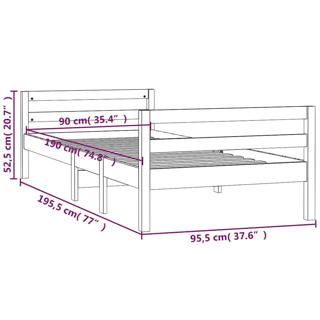 Solid Wood Pine Bed Frame 90x190 cm Brown Slatted Base Bedroom Furniture