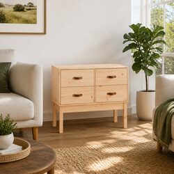 Console Cabinet 90x40x78cm Solid Pine Wood Storage Sideboard with 4 Drawers