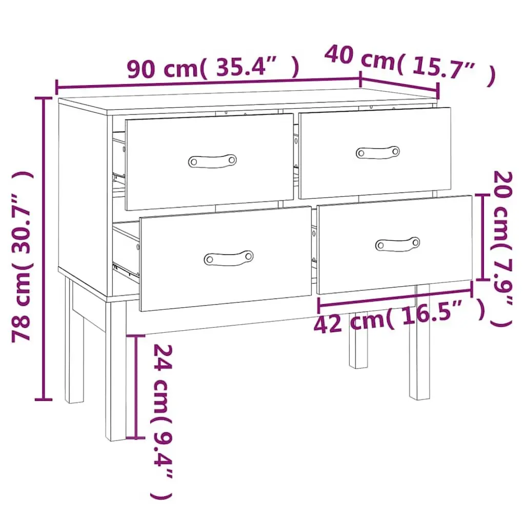 Console Cabinet 90x40x78cm Solid Pine Wood 4 Drawers Storage Sideboard